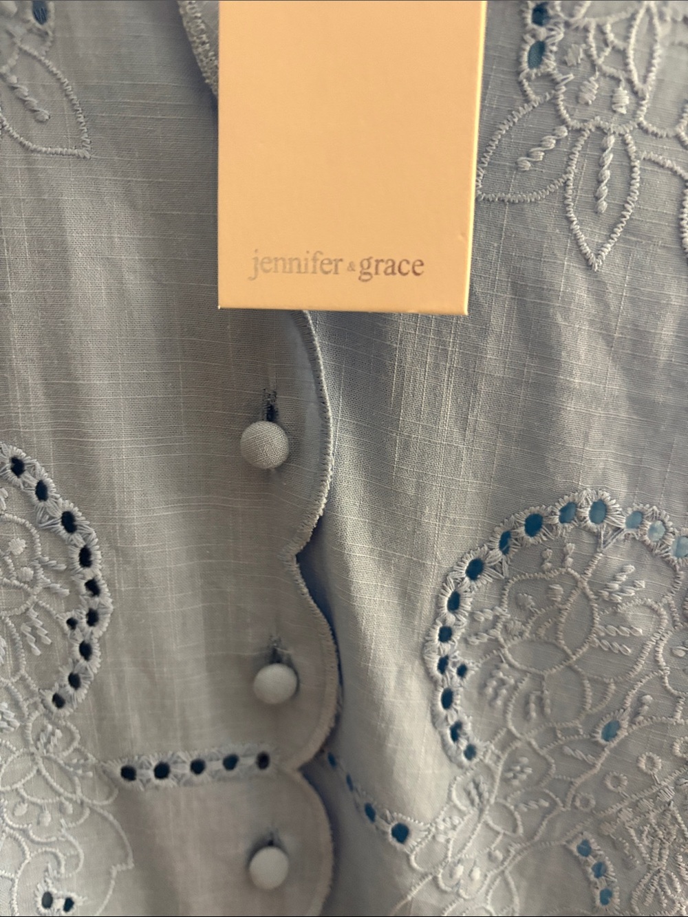 Light Blue Embroidered Button-Front Shirt - Picture 3 of 6